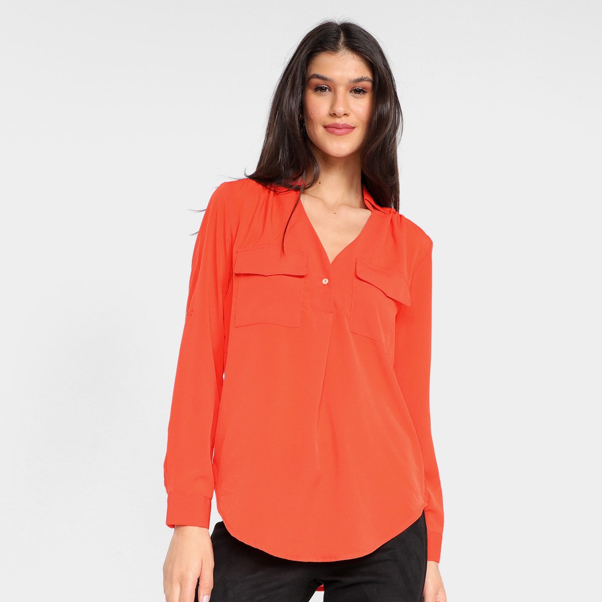 Camisa Manga Longa The Style Box Lisa Feminina - Laranja é ruim? Camisa Manga Longa The Style Box Lisa Feminina - Laranja é boa?
