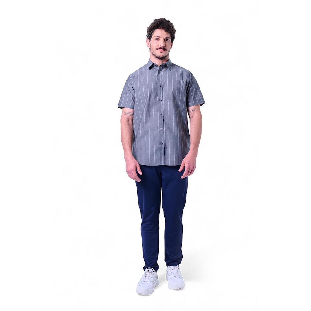 Camisa Masculina Algodão Com Listras Branca