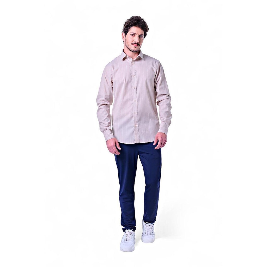 Camisa Masculina Algodão Manga Longa Com Listras