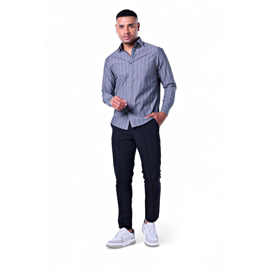 Camisa Masculina Algodão Manga Longa Com Listras