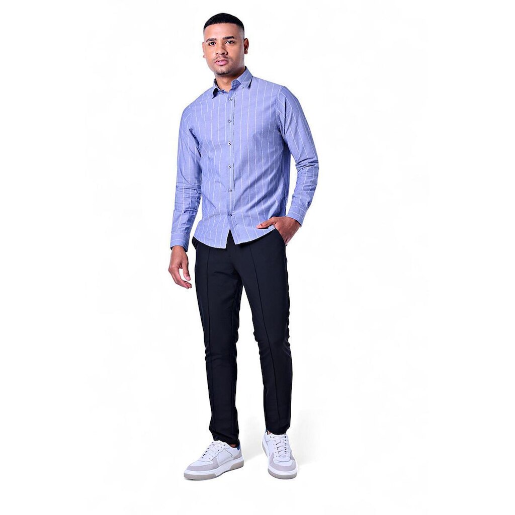 Camisa Masculina Algodão Manga Longa Com Listras