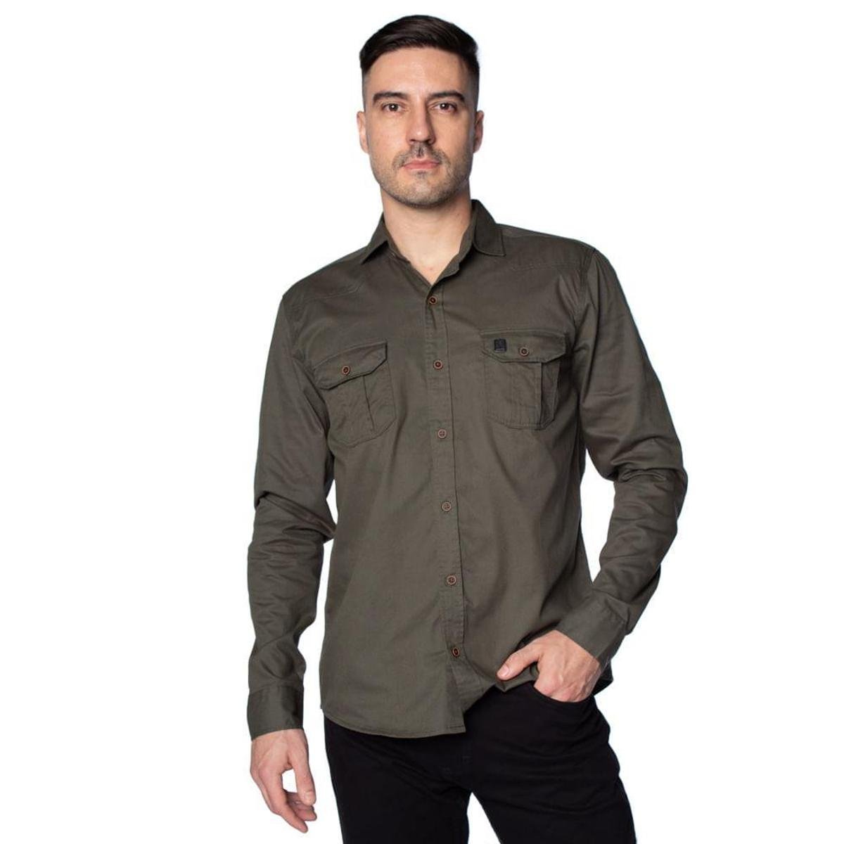 Camisa Masculina Amil com Bolsos Caramelo - Musgo Menor preço em Camisa Masculina Amil com Bolsos Caramelo - Musgo