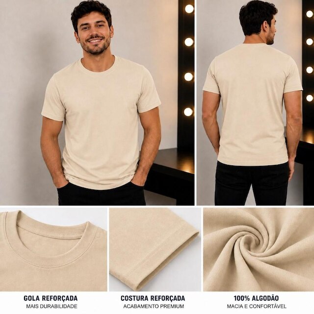 Camisa Masculina Basica Algodão Casual Manga Curta Lisa