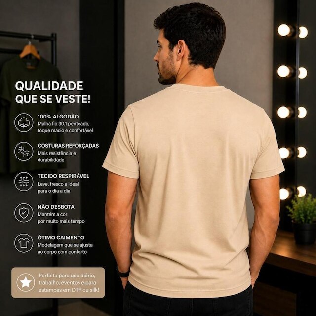 Camisa Masculina Basica Algodão Casual Manga Curta Lisa