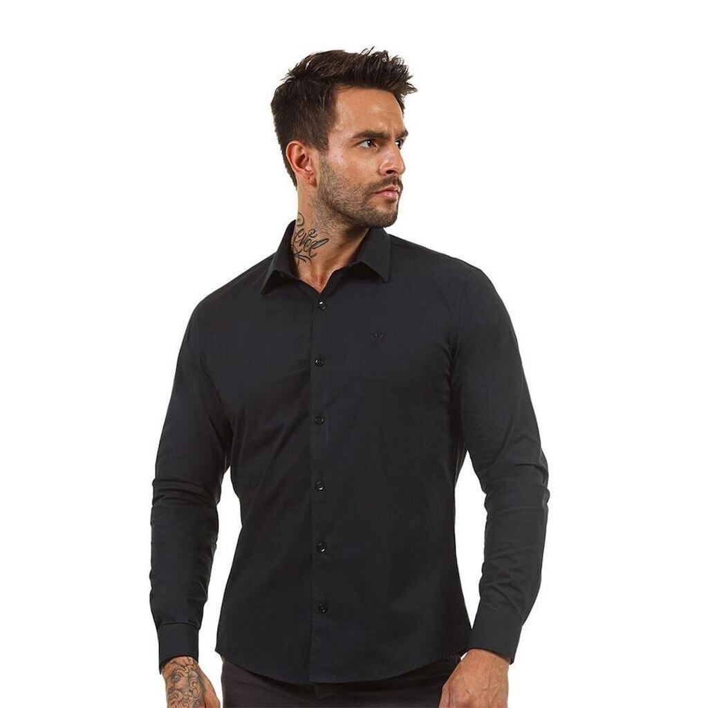 Camisa Masculina Básica Manga Longa Docthos Easy Tricoline Slim Camisa Docthos Manga Longa Tricoline