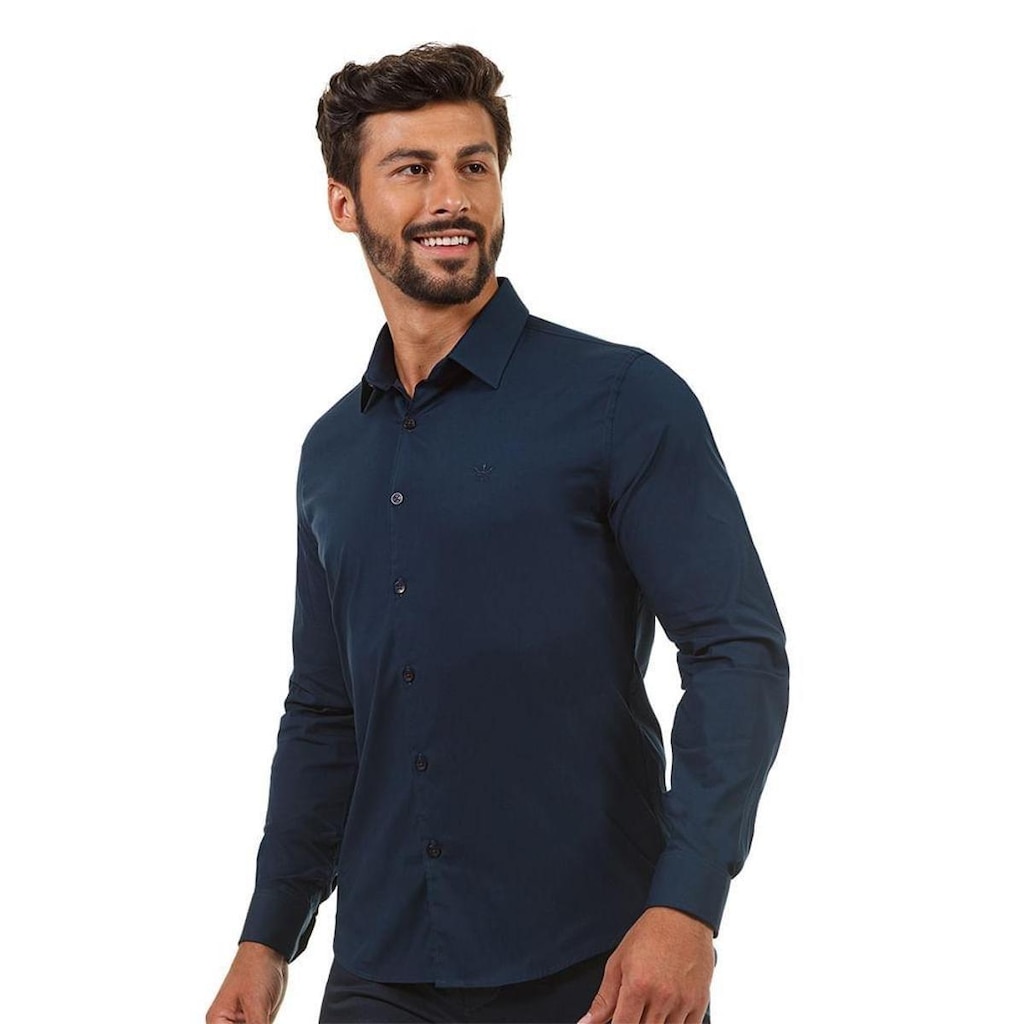 Camisa Masculina Básica Manga Longa Docthos Easy Tricoline Slim Camisa Docthos Manga Longa Tricoline