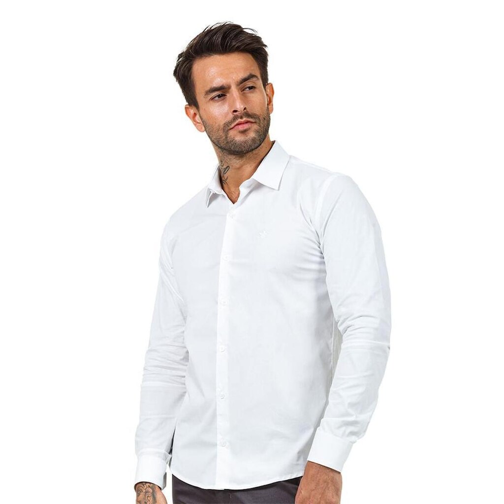 Camisa Masculina Básica Manga Longa Docthos Easy Tricoline Slim Camisa Docthos Manga Longa Tricoline