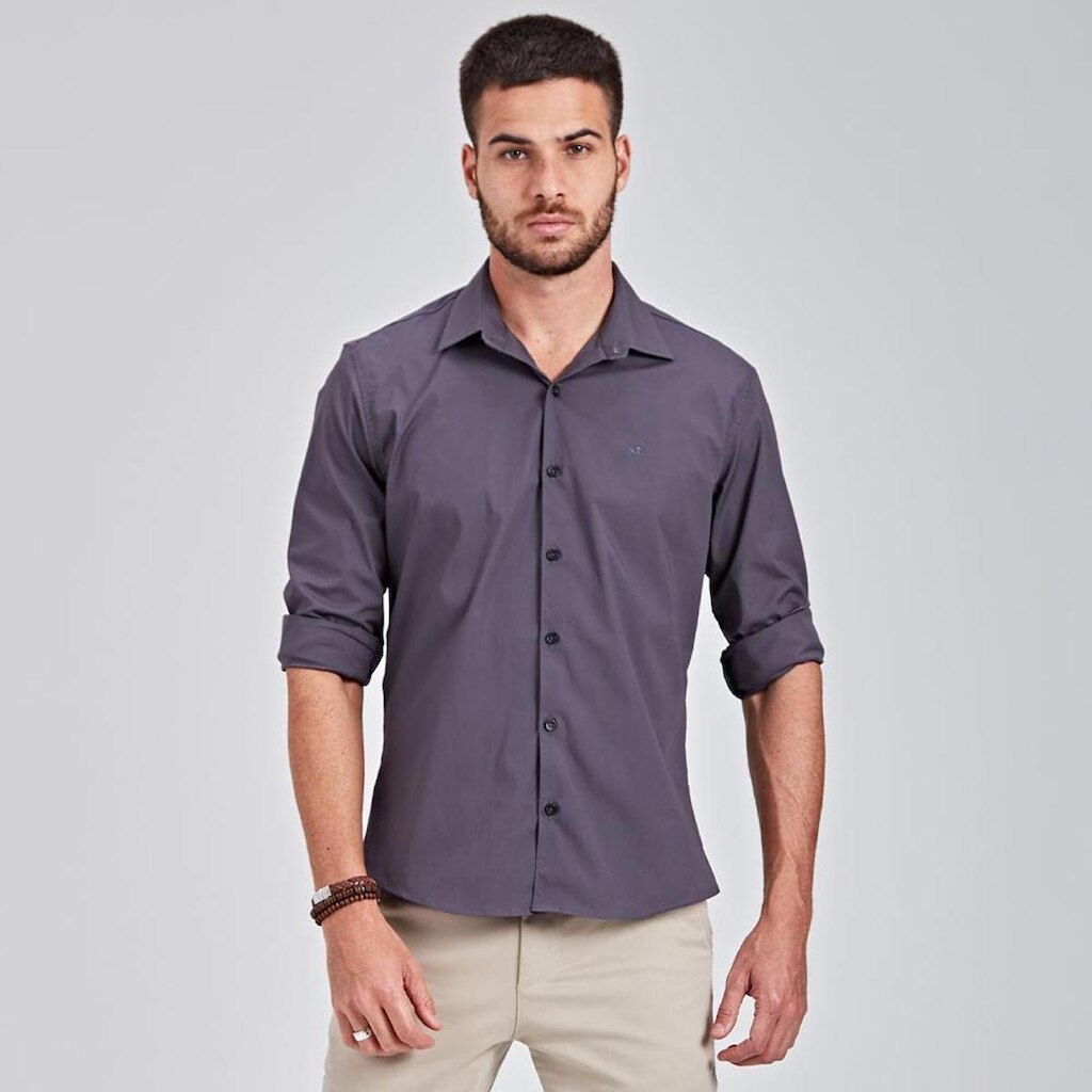 Camisa Masculina Básica Manga Longa Docthos Easy Tricoline Slim Camisa Docthos Manga Longa Tricoline
