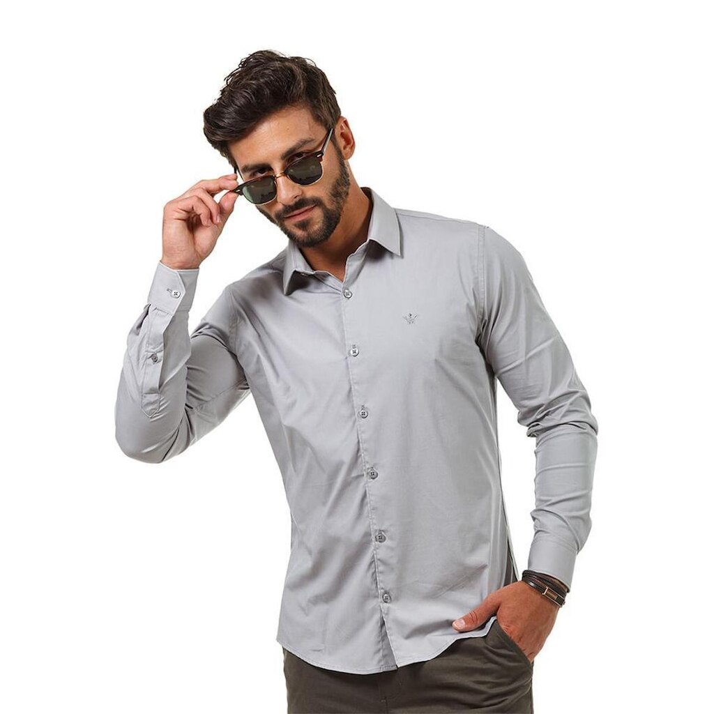 Camisa Masculina Básica Manga Longa Docthos Easy Tricoline Slim Camisa Docthos Manga Longa Tricoline