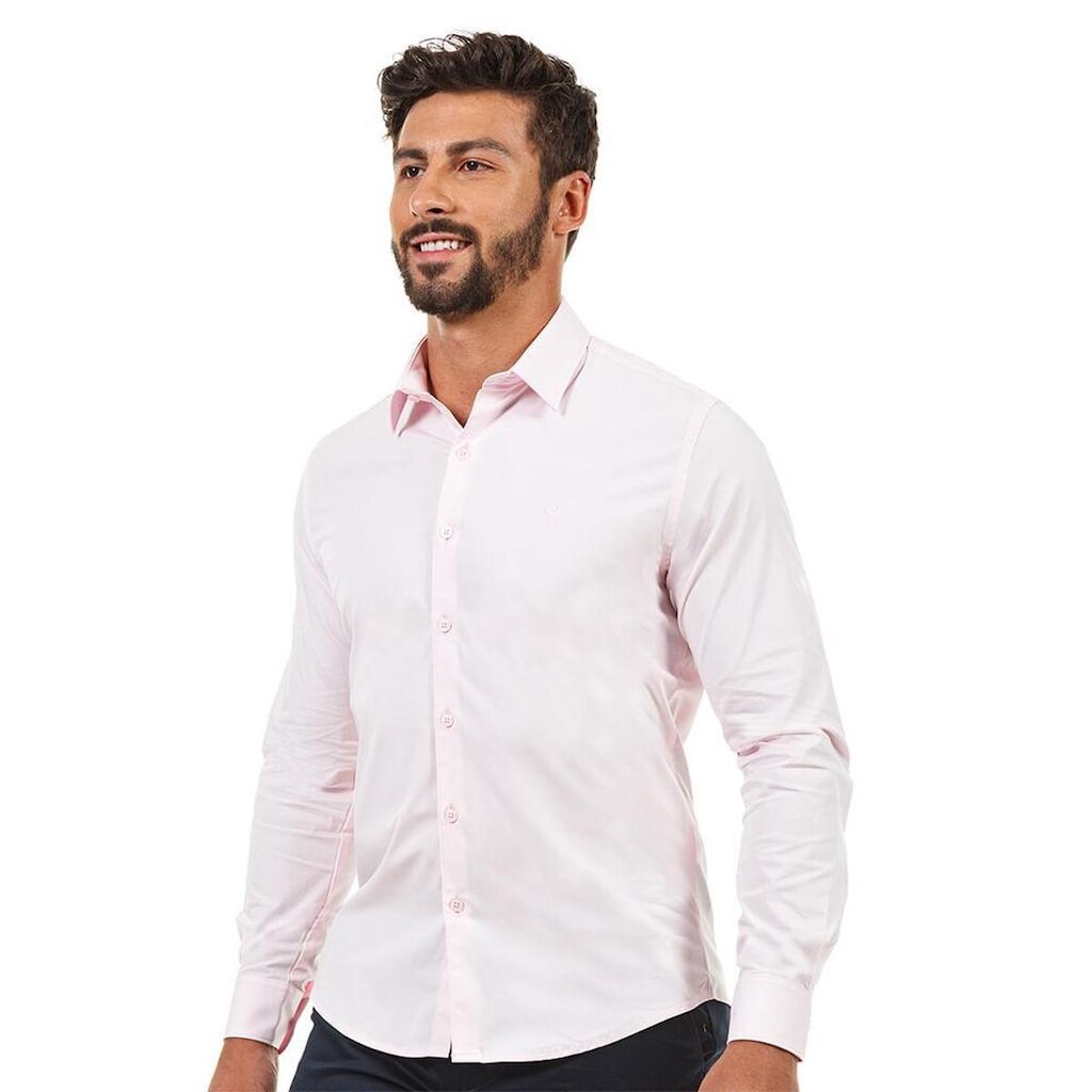 Camisa Masculina Básica Manga Longa Docthos Easy Tricoline Slim Camisa Docthos Manga Longa Tricoline