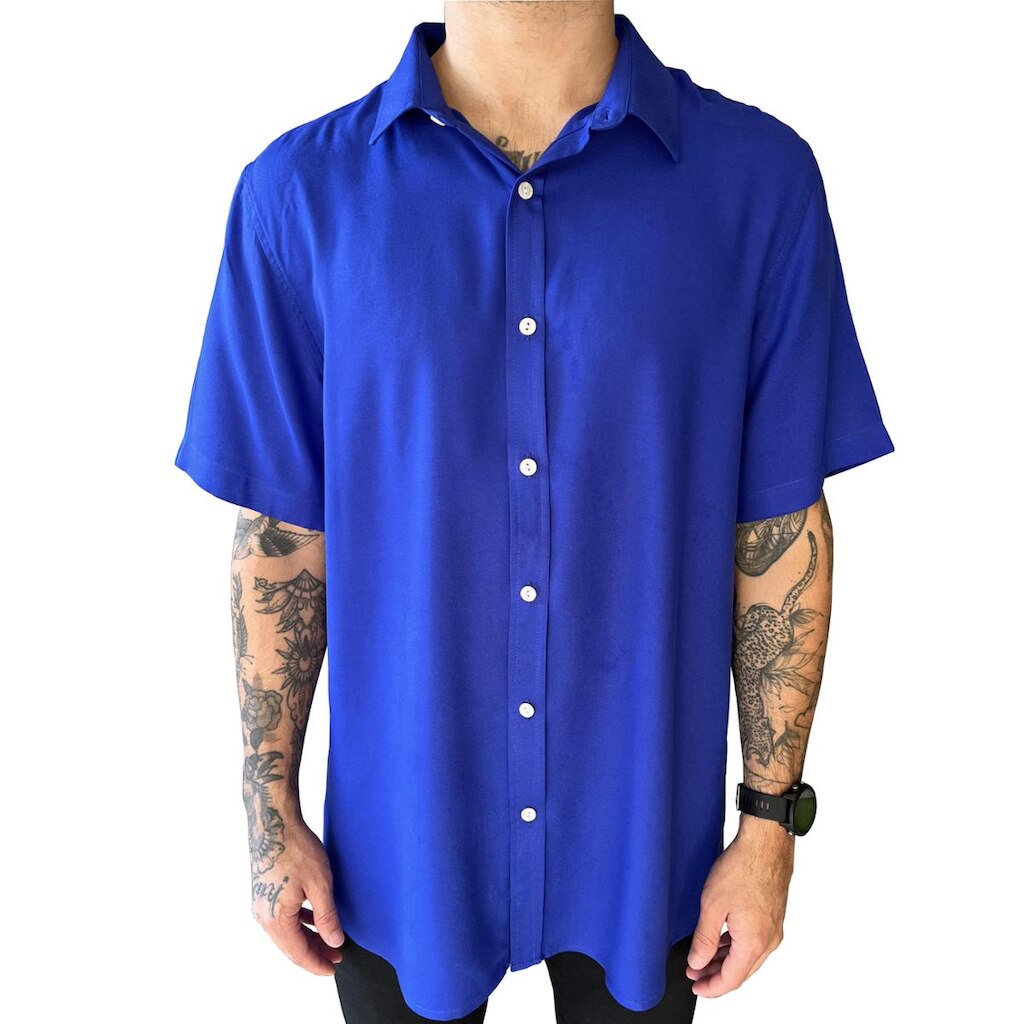 Camisa Masculina Botão Manga Curta Viscose Social