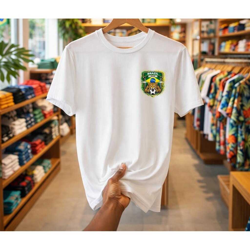 Camisa Masculina Brasil Futebol Estampa Peito Estilo Urbano Tecido Leve Torcedor Lançamento 2026