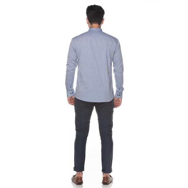 Camisa Masculina Casual Manga Longa Botões Jeans