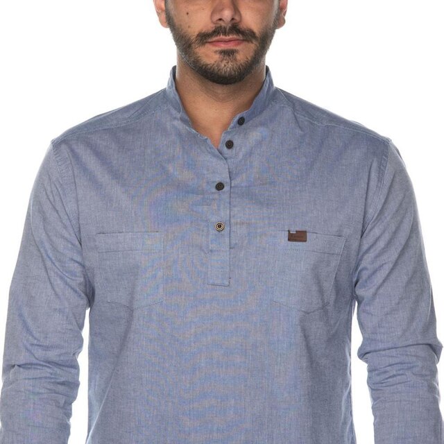 Camisa Masculina Casual Manga Longa Botões Jeans