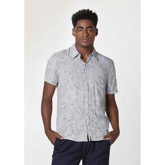 Camisa Masculina Comfort Em Viscose Estampada - Cinza