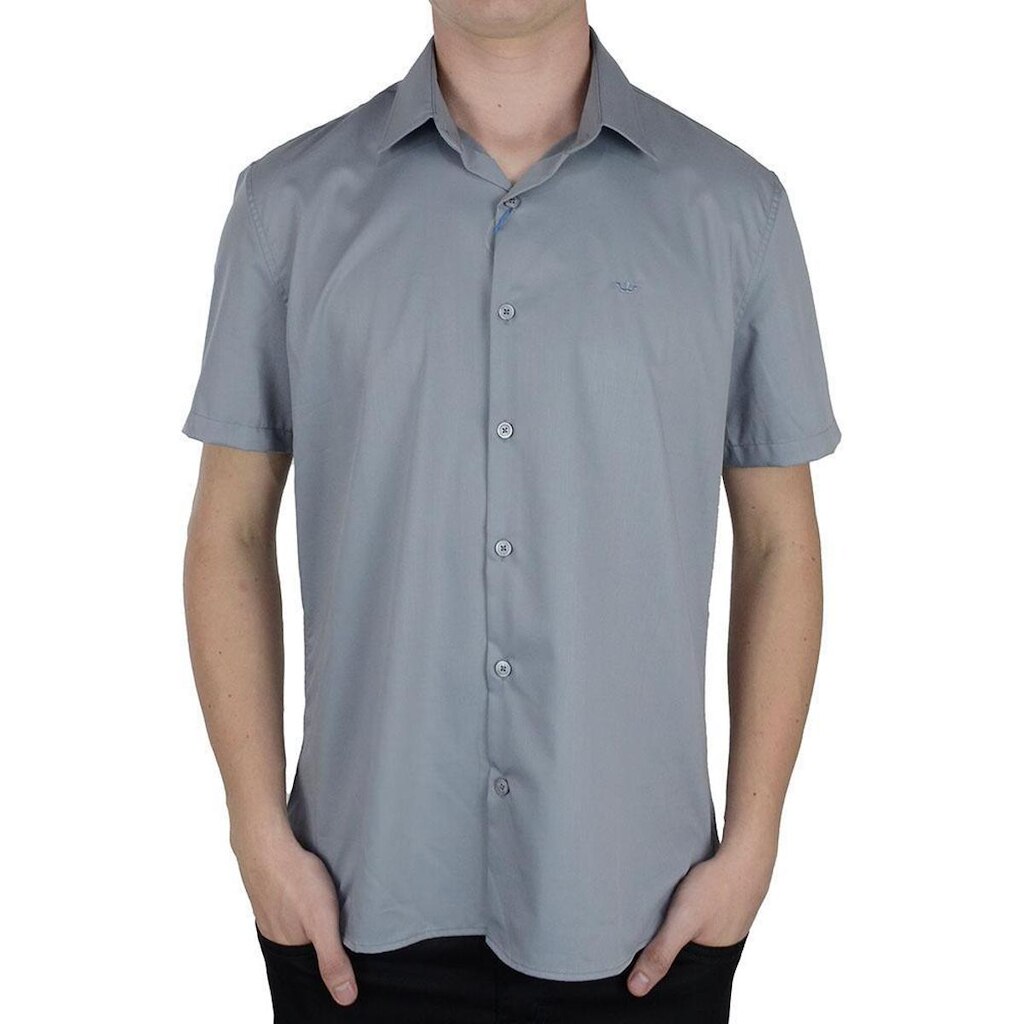 Camisa Masculina Docthos MC Slim Bambu Liso Cinza - 9341