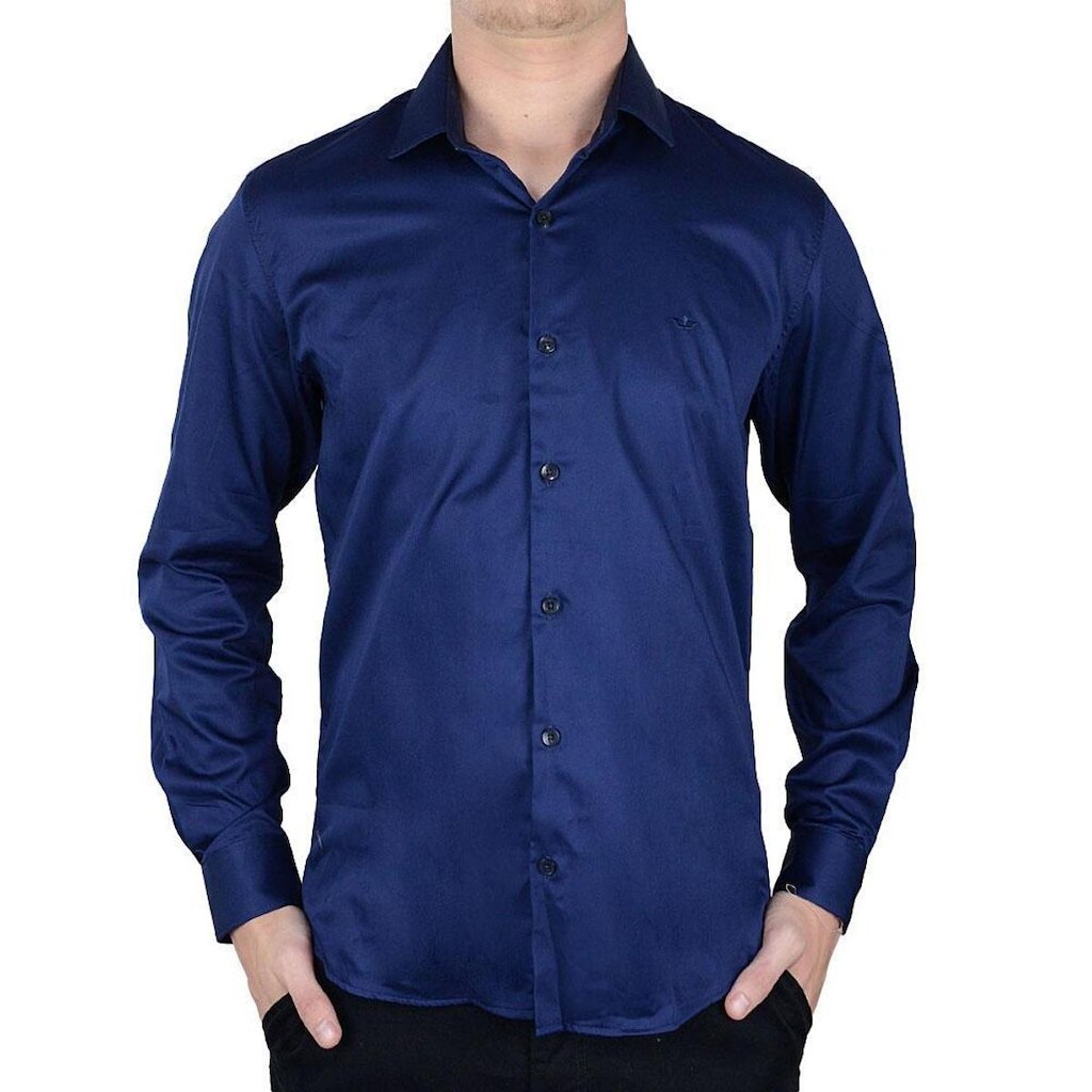 Camisa Masculina Docthos ML Slim Fio 60 Azul Marinho - 6051
