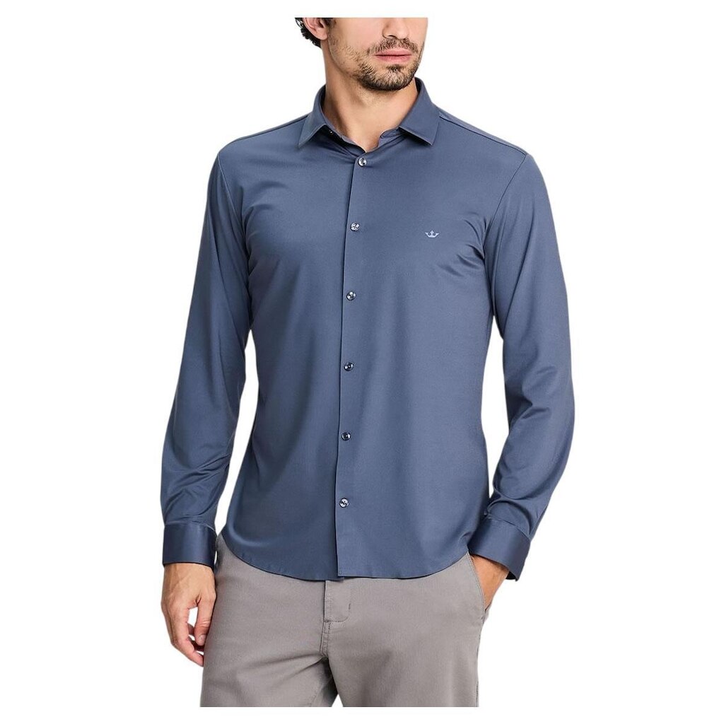 Camisa Masculina Docthos ML Slim Tech Azul Petróleo - 6054