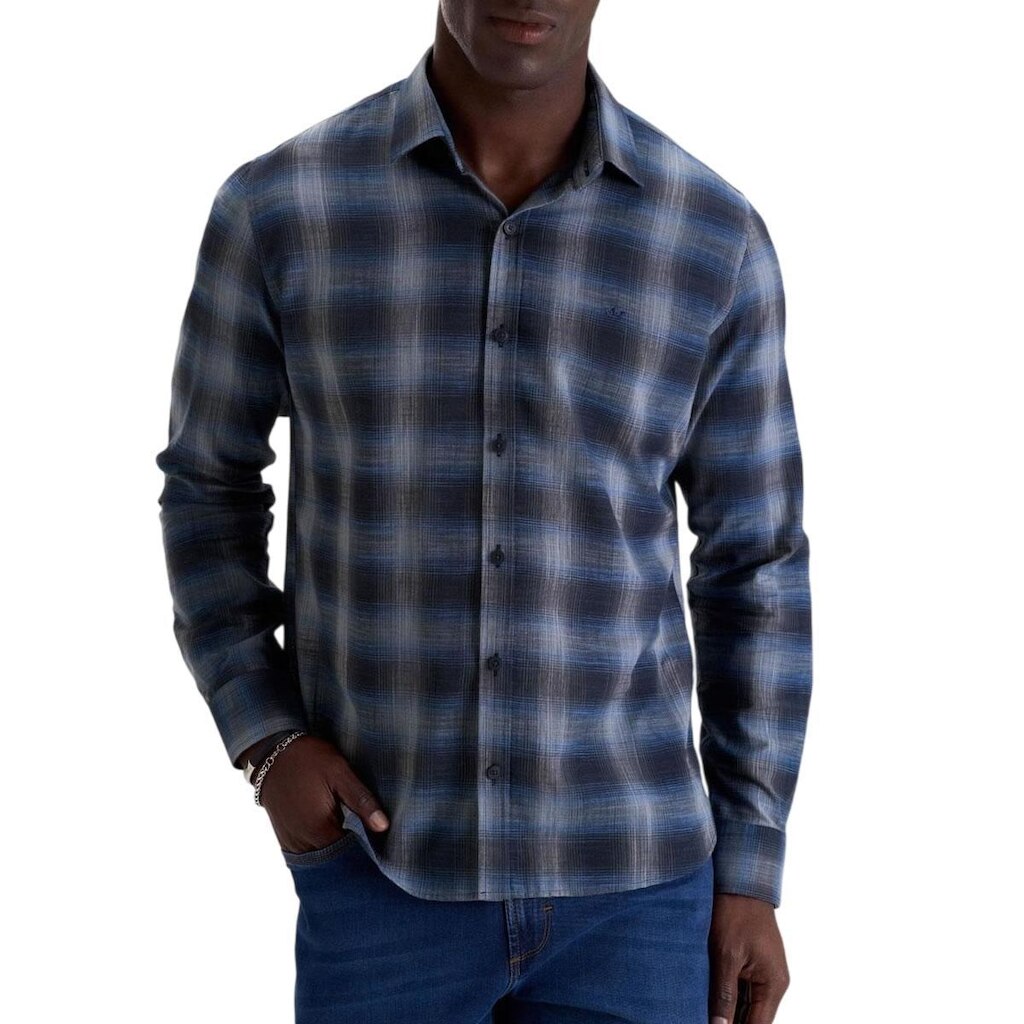 Camisa Masculina Docthos ML Slim Xadrez Azul Marinho - 6054