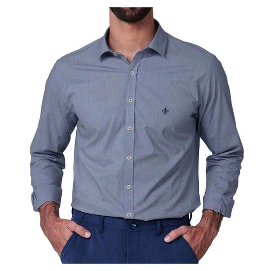 Camisa Masculina Dudalina ML Slim Fit Azul Médio - 53063078