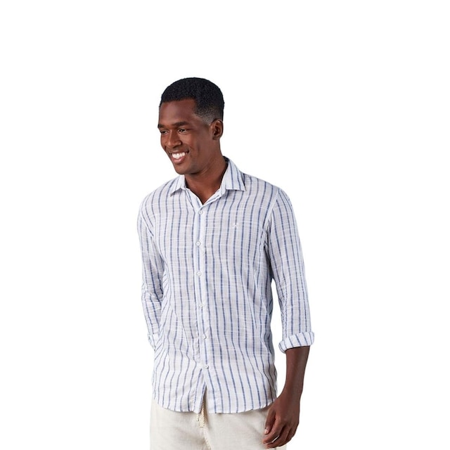 Camisa Masculina Eleven Hame Manga Longa Branco/Azul M