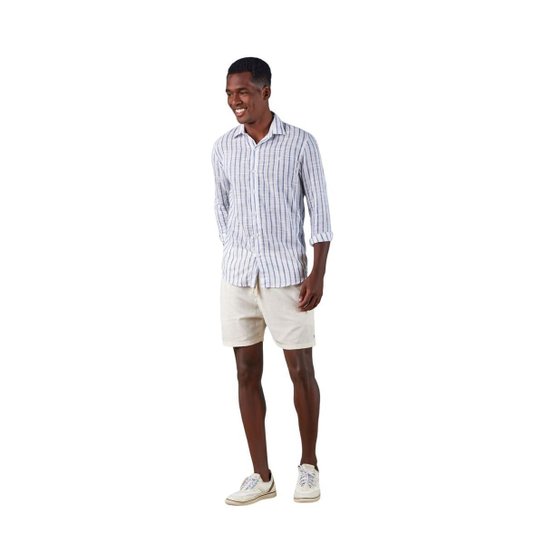 Camisa Masculina Eleven Hame Manga Longa  Branco/Azul M