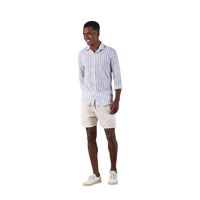 Camisa Masculina Eleven Hame Manga Longa Branco/Azul M