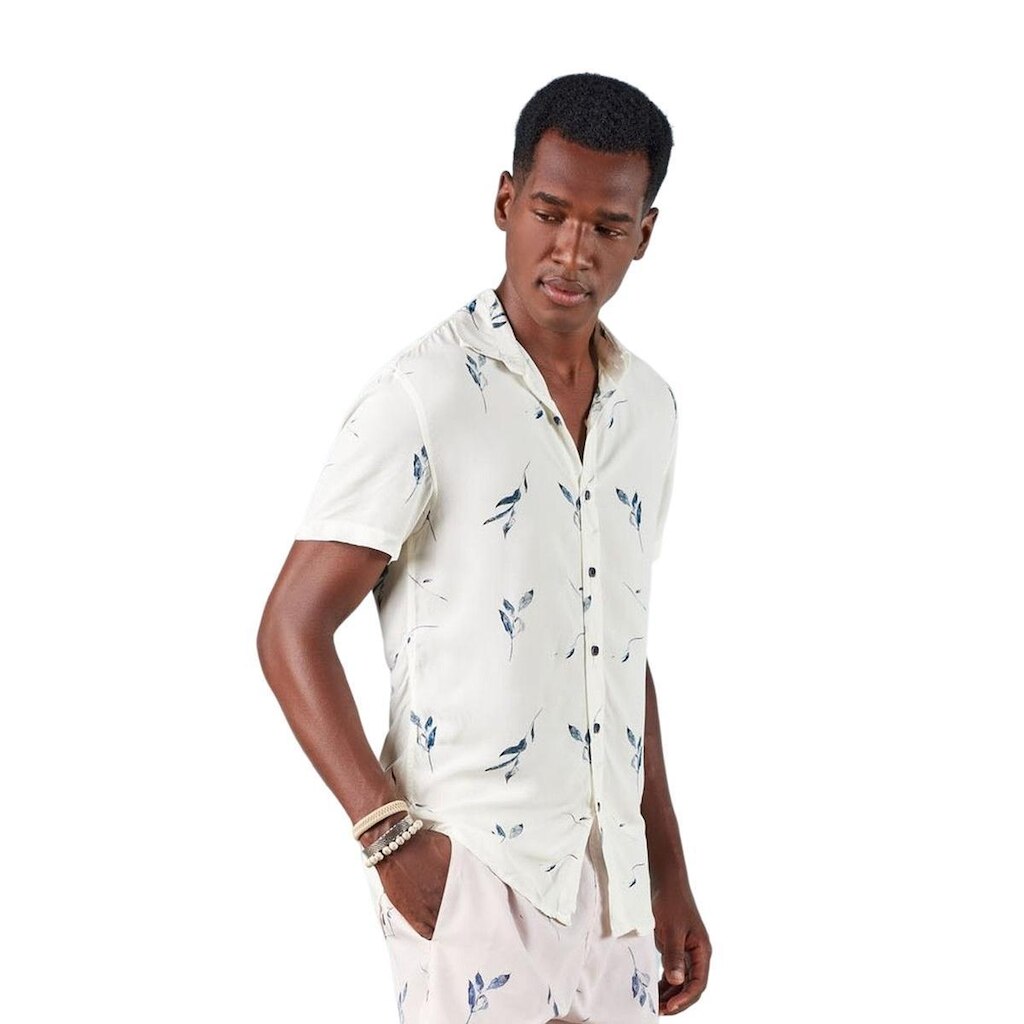 Camisa Masculina Eleven Manga Curta Estampa Floral  Off White M