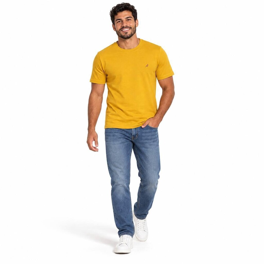 Camisa Masculina Enfim Mostarda 100% Algodão Bordada 1000124158