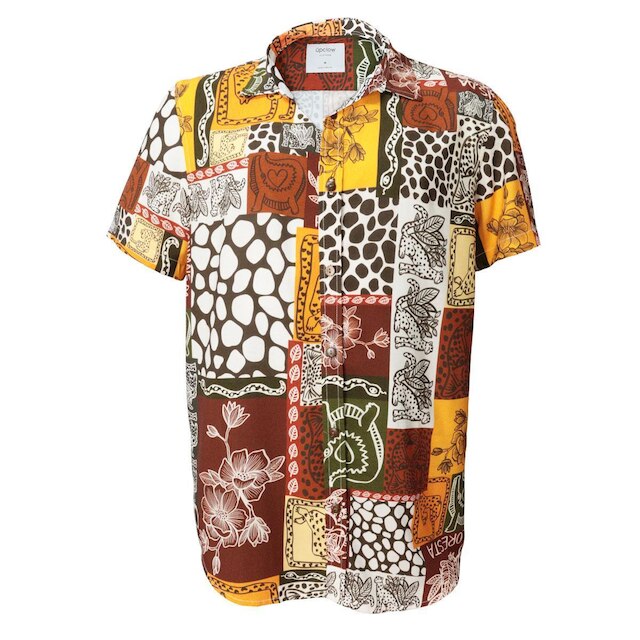 Camisa Masculina Estampada Manga Curta Viscose de Botão