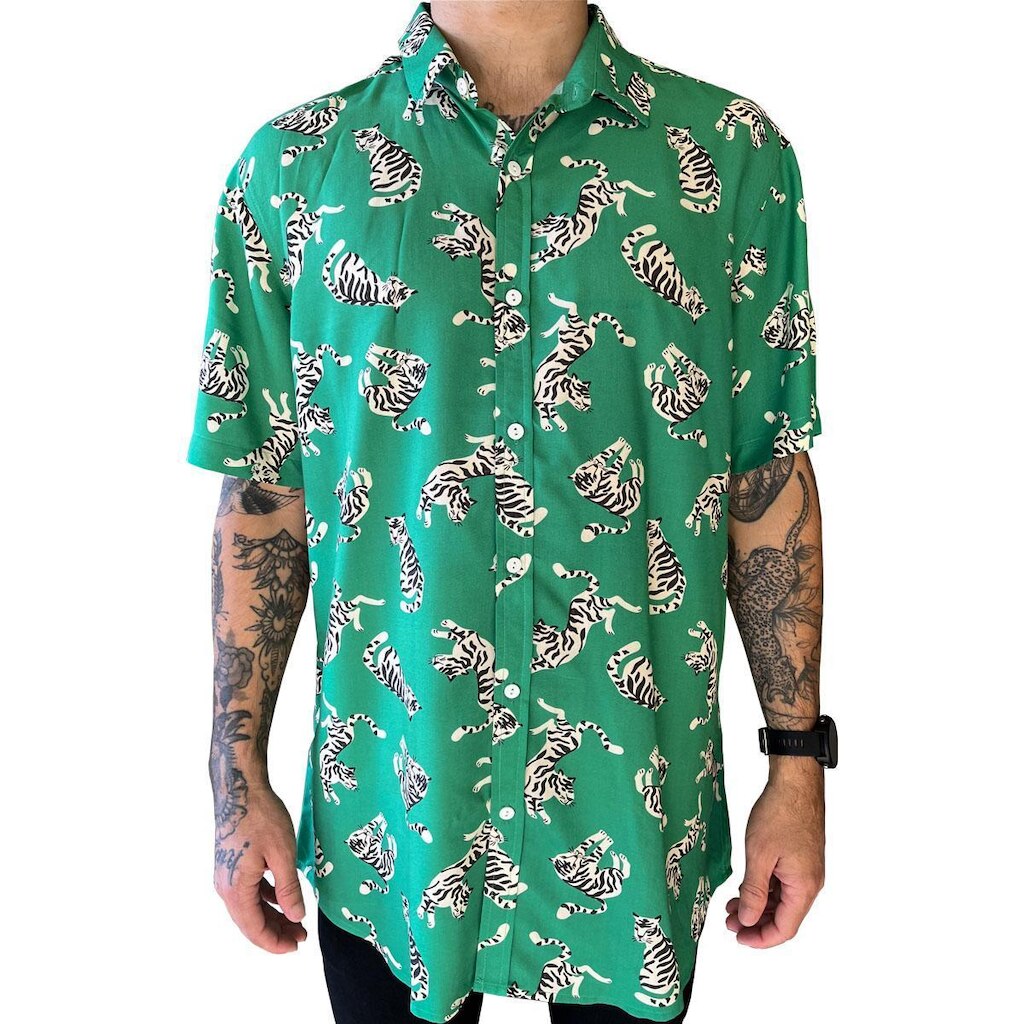 Camisa Masculina Estampada Social Botão Manga Curta Viscose