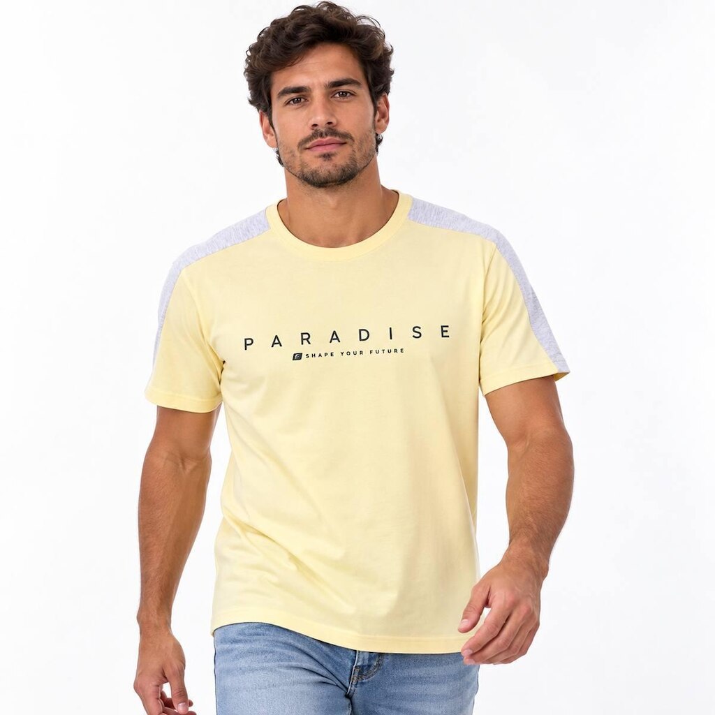 Camisa Masculina Fico Algodão: Estampa Paradise e Detalhe Mescla 48868