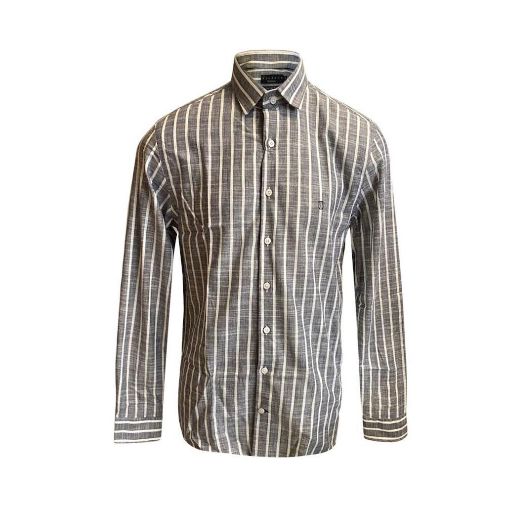 Camisa Masculina Individual Slim Listrado Cinza