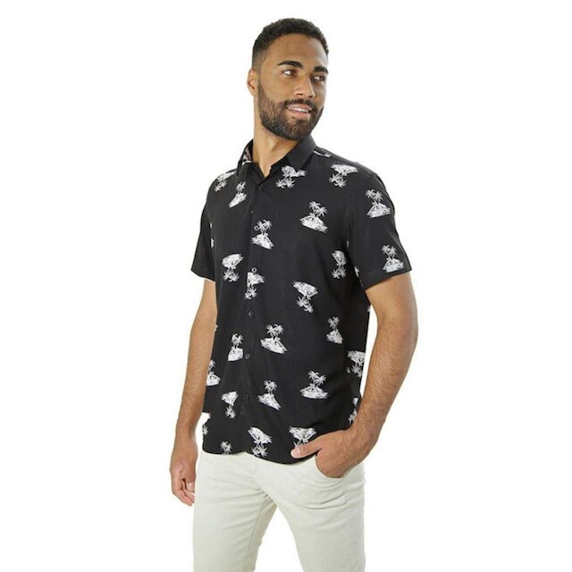 Camisa Masculina Ixória Manga C. Viscose Floral Coqueiros