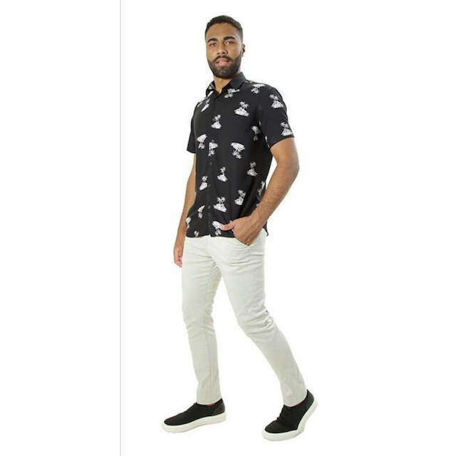 Camisa Masculina Ixória Manga C. Viscose Floral Coqueiros