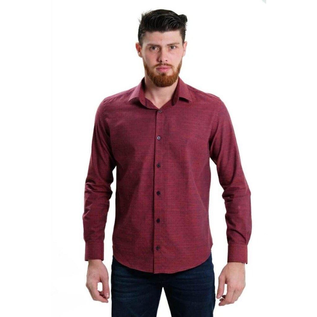 Camisa Masculina Ixória Slim Fit Manga Longa Bordô Flamê Luxo