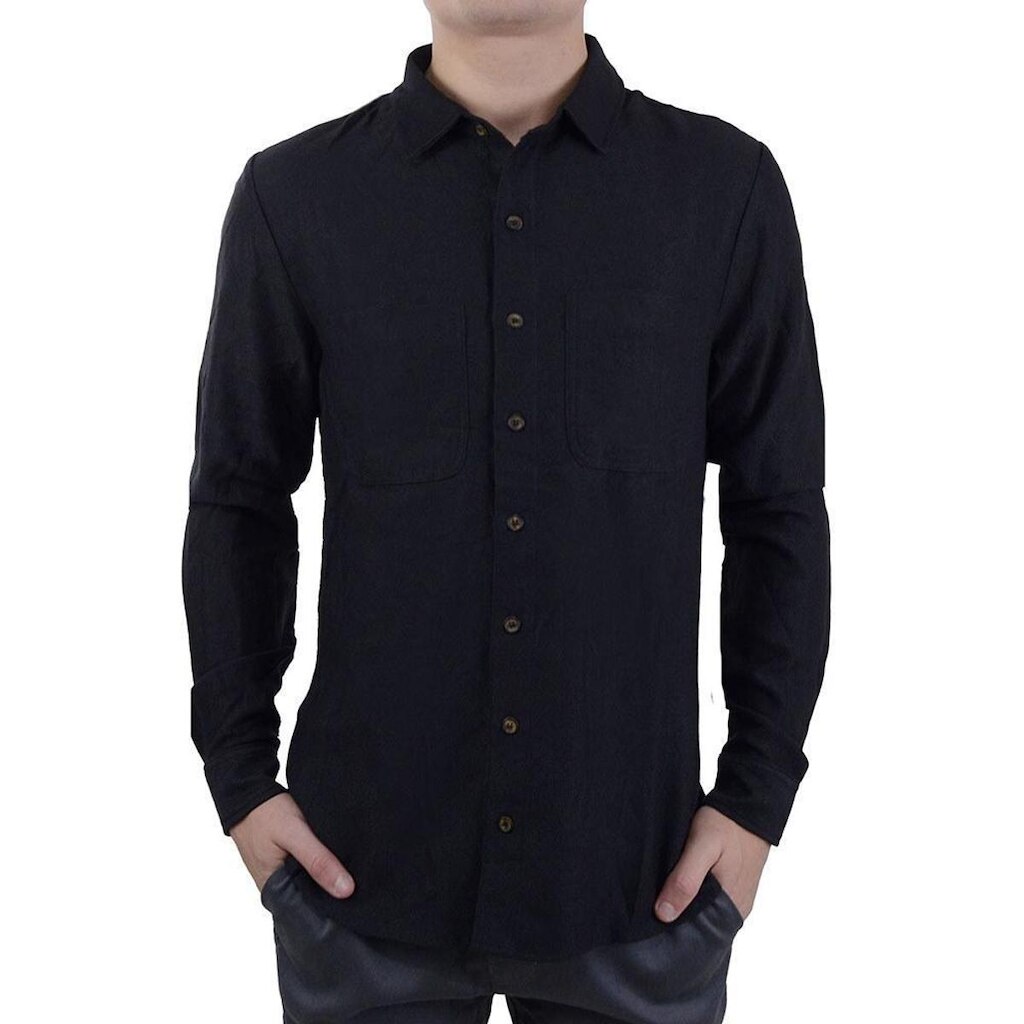 Camisa Masculina Lado Avesso ML Regular Fit Preta - LH16
