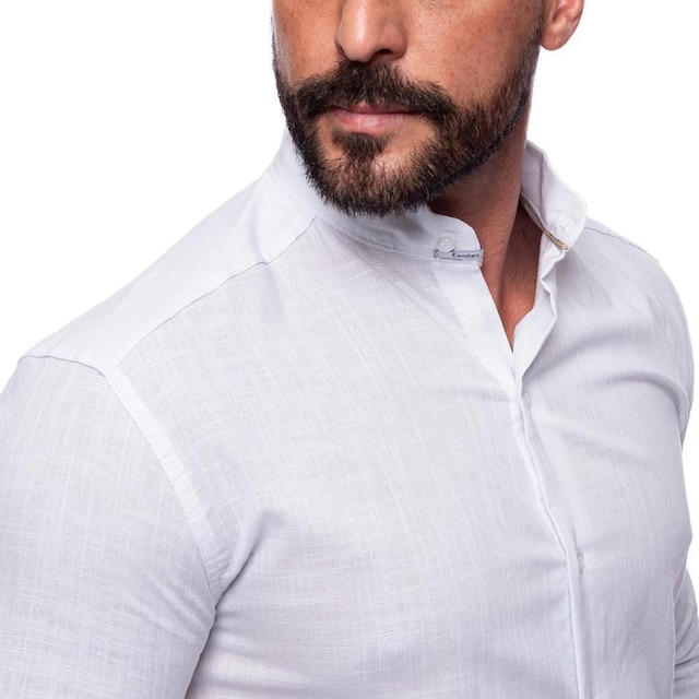 Camisa Masculina Linho Manga Longa Gola Padre Lisa Casual