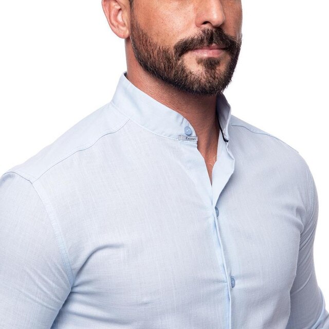 Camisa Masculina Linho Manga Longa Gola Padre Lisa Casual