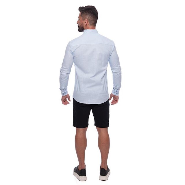 Camisa Masculina Linho Manga Longa Gola Padre Lisa Casual