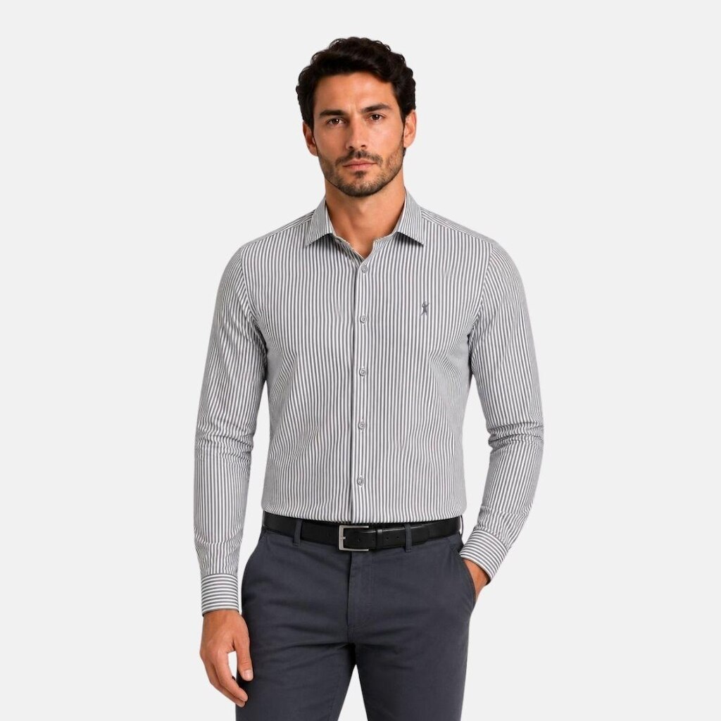 Camisa Masculina Listrada Algodão Egípcio Manga Longa Medson