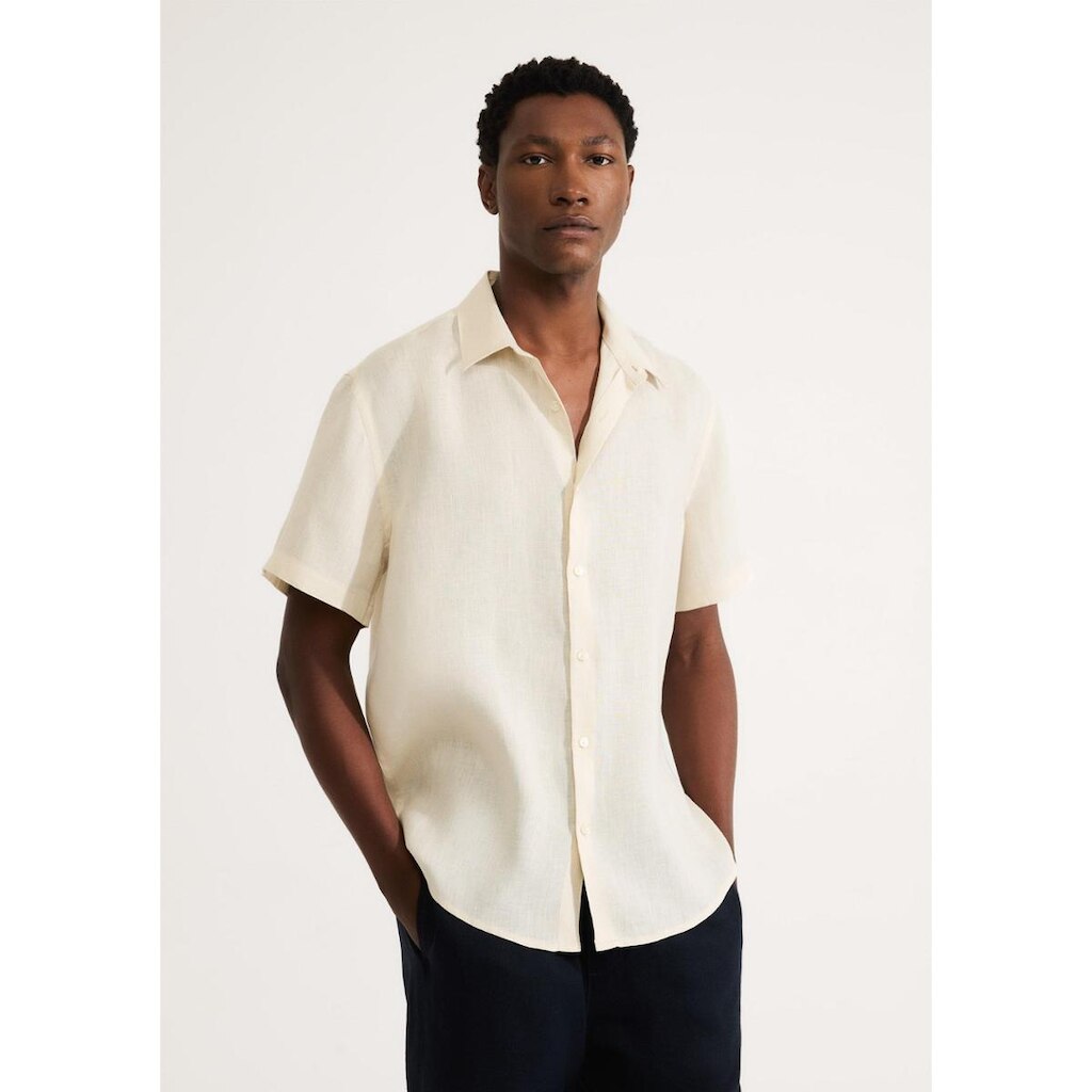 Camisa Masculina Manga Curta Em Linho
