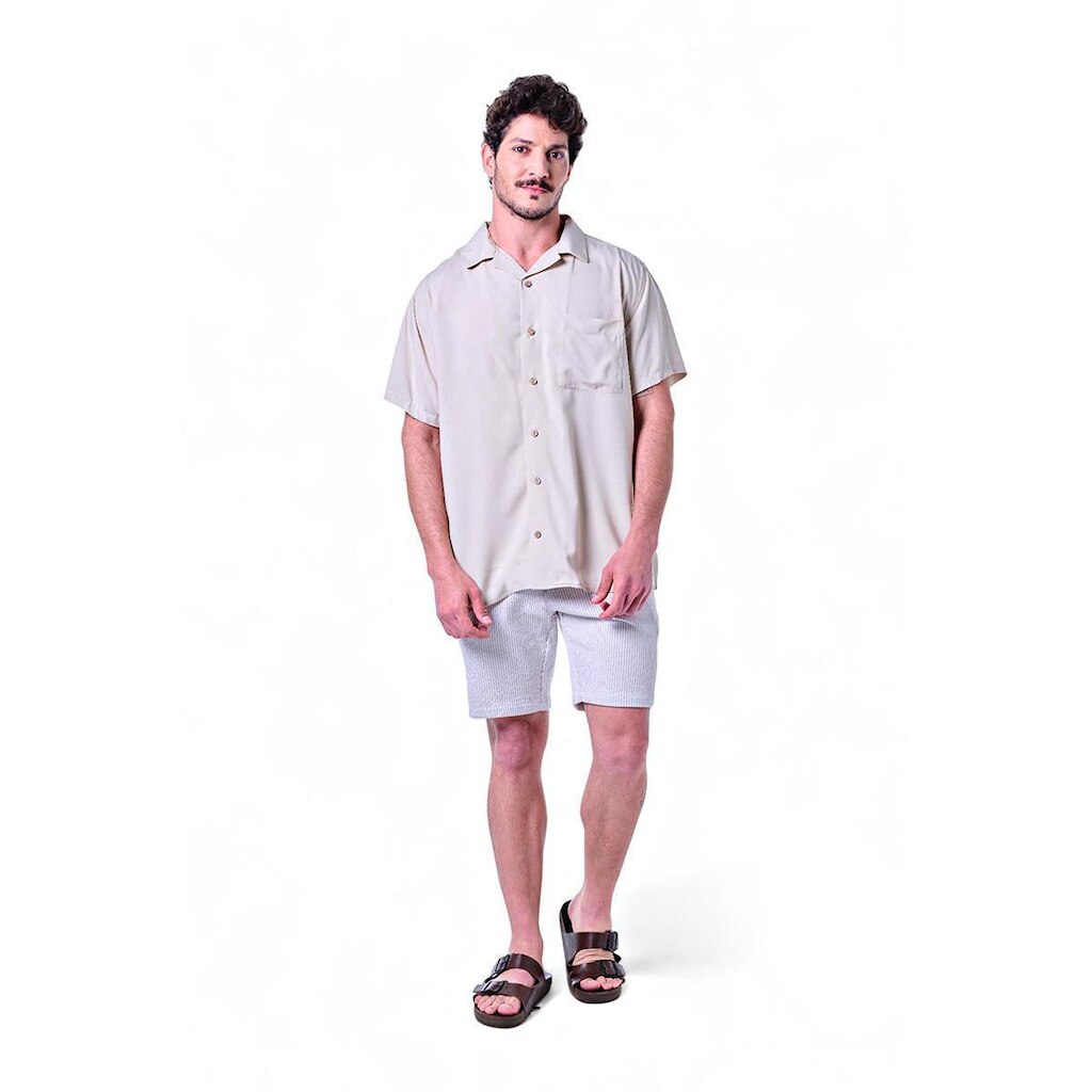 Camisa Masculina Manga Curta Gola Hawaii Viscose Pacific Blue