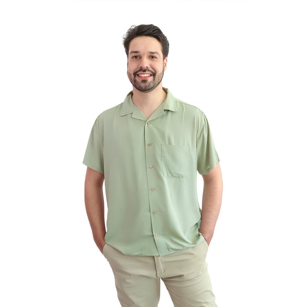 Camisa Masculina Manga Curta Gola Hawaii Viscose Pacific Blue
