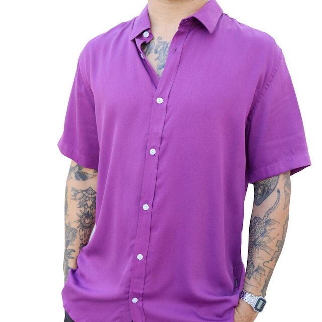Camisa Masculina Manga Curta Viscose Social