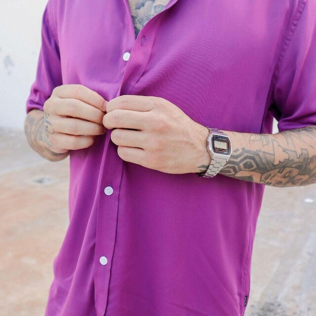 Camisa Masculina Manga Curta Viscose Social