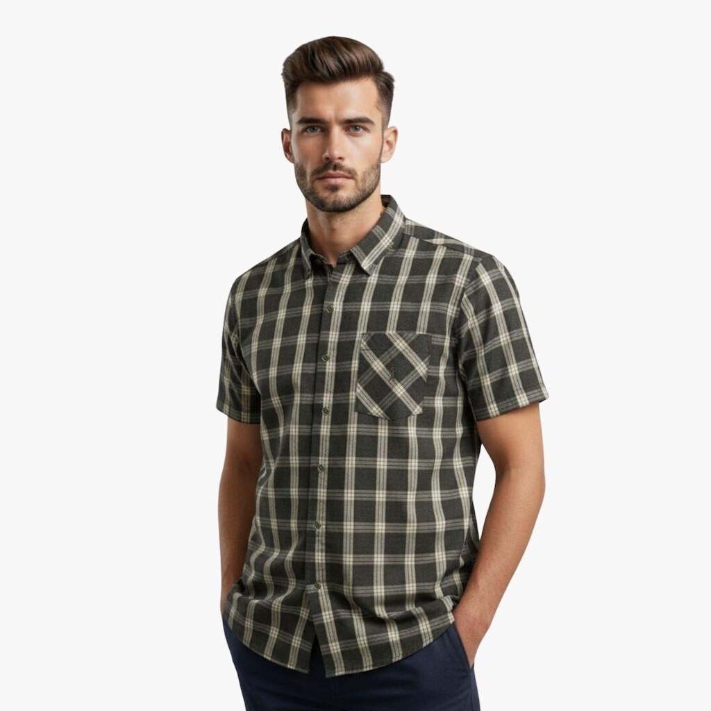 Camisa Masculina Manga Curta Xadrez Algodão Medson