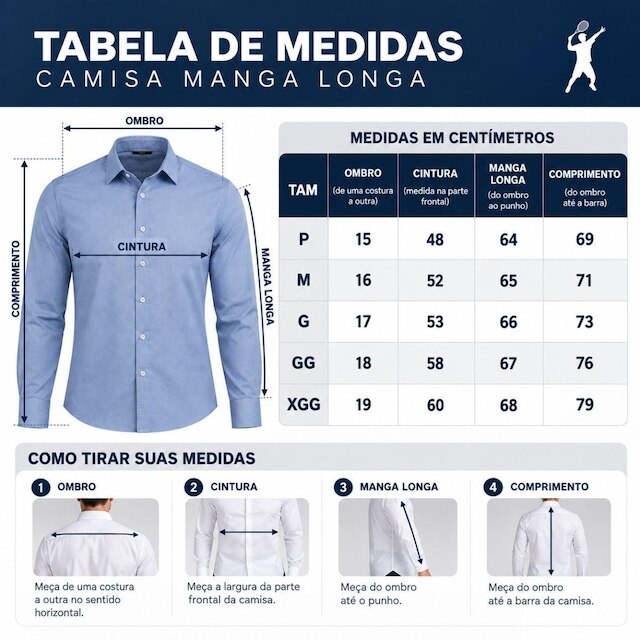 Camisa Masculina Manga Longa Alto Padrão Algodão Egípcio Medson