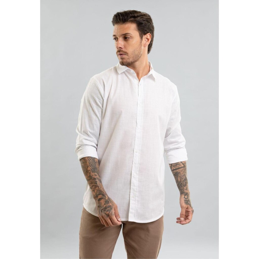 Camisa Masculina Manga Longa em Algodão com Botões Dialogo