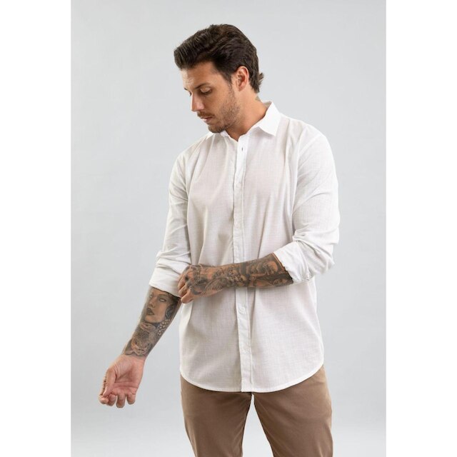 Camisa Masculina Manga Longa em Algodão com Botões Dialogo